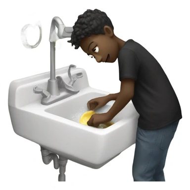 boy at sink in black shirt with big chungus  sticker