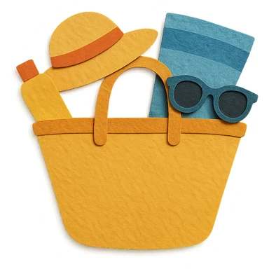 paper-craft style beach bag with layered paper effect filled with summer items sticker