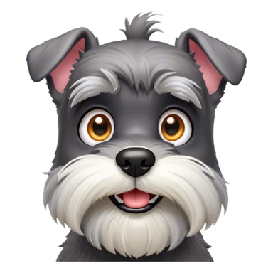 Cinematic Comical Miniature Schnauzer Portrait Emoji, Head tilted dramatically with a comically shocked expression and large, animated eyes, featuring a sharply defined salt-and-pepper fur with exaggerated, humorous eyebrows, simplified yet hilariously detailed, glowing with a bold, playful radiance, high shine, exuding a spirited and cheeky charm, styled with a soft glowing outline, capturing the essence of a Miniature Schnauzer that appears ready to dash into a burst of comic energy! sticker