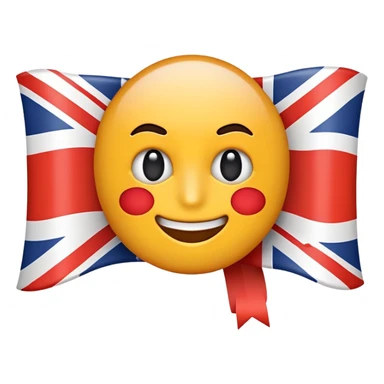 A cartoonish emoji representing English language priority, with the English flag and number 1 symbol sticker