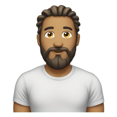 man with man bun and beard with t shirt sticker