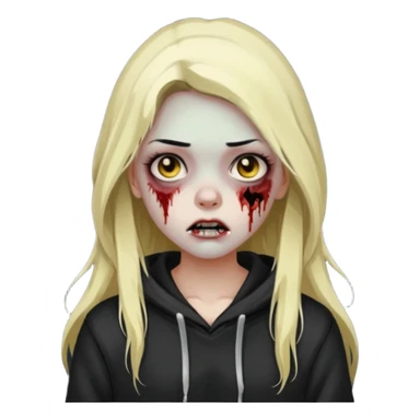 Draw a zombie girl with dark black hair with blonde highlights, long hair, and a hoodie. sticker