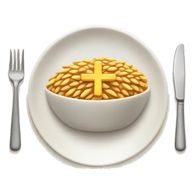 a plate with cooked wheat on top and a cross in the middle sticker