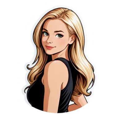 beautiful white girl , with long blond hair, with black tank top, sticker