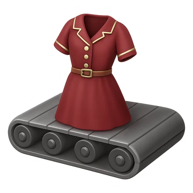 Сгенерируй мне детализированный емодзи, конвеер на котором лежит советское платье, на пнг фоне без фона. В СТИЛЕ ЕМОДЗИ ЭПЛ! sticker