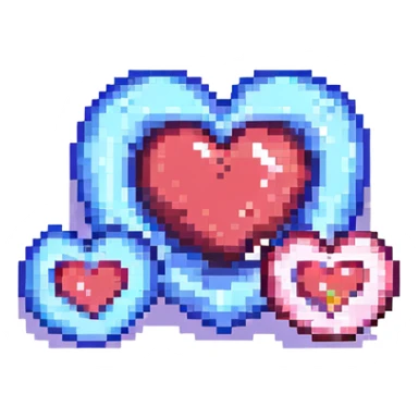 three pixelated pink hearts, each one larger and nested inside the next, to show a heart growing, pixel art style sticker