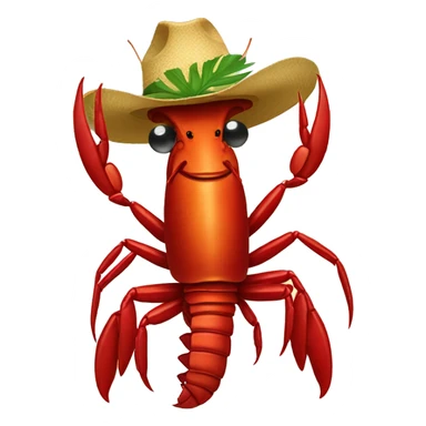 Crawfish wearing a palm leaf cowboy hat sticker