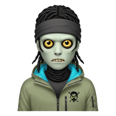 a zombie with black dreads and a nike jacket and nike ski mask on his head sticker