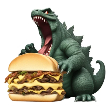 Godzilla eating a Philly cheesesteak sandwich sticker