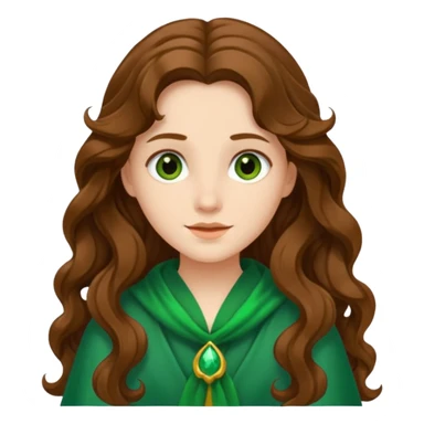 Juno from The Olympians with long brown wavy hair, green stola sticker