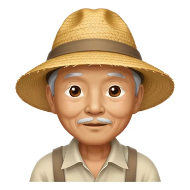 An old Asian man with a straw hat  sticker