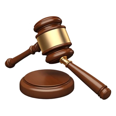 An emoji representing justice and penalty. A wooden judge's gavel striking a sound block, symbolizing a legal decision or punishment. The design is simple, 3D, and slightly glossy, resembling official court decisions sticker