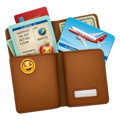 emoji of passport with sticking out airplane tickets, Apple emoji style, colors #173e12 and #c1a793, no text sticker