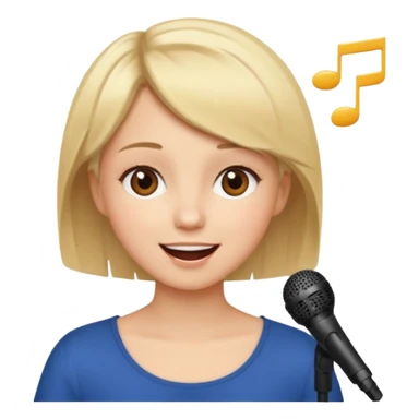 Crea una chica cantando con pelo rubio corto con ojos cafes  sticker