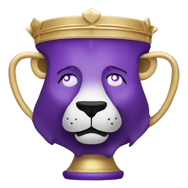 Lion drinking out a purple and gold cup with a crown on the top  sticker