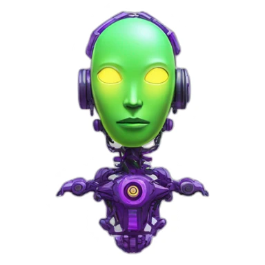 lemon-green-and-purple-neon-Robotic cyborg meditation sticker