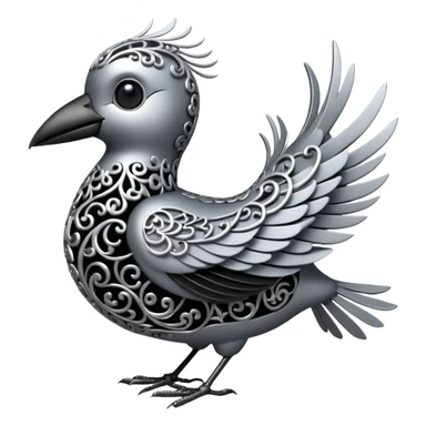 Black and silver filigree bird, 3D, extremely detailed design sticker
