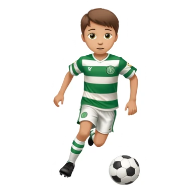 Celtic footballer jersey logo  6 years old brown hair white boy , stripes uniform , RUNNING  with soccer ball # 17 celtic football logo PUT ONLY ONE LOGO sticker