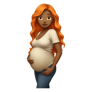 Tan girl with long orange hair holding pregnant stomach sticker