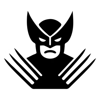 Wolverine as a solid black icon, strong outline, mask and claws, no text sticker