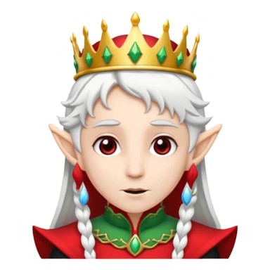 an elf with crown on the head, wearing black and red clothes, white hair sticker