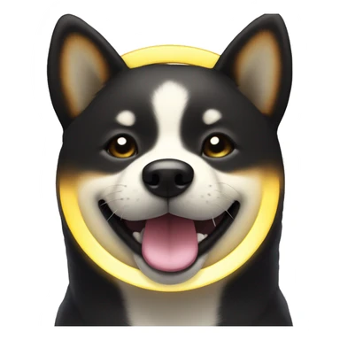 Black Shiba Inu smiling face with halo sticker