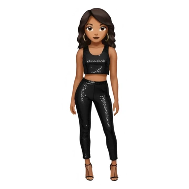 LeToya Luckett with long dark brown hair, black sequin crop top, black sequin pants sticker