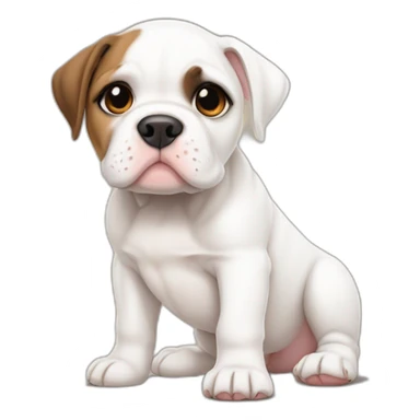 Sad White American bulldog puppy with a brown patch on her left eye and heart in the other sticker