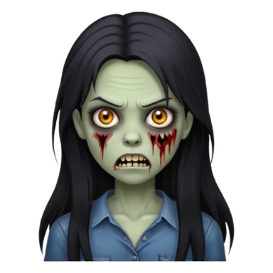 Girl zombie with black long hair with teeth and serious face IOS style sticker
