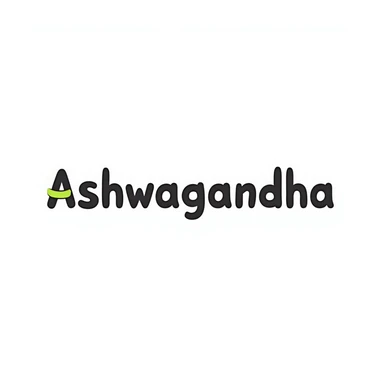 The word "Ashwagandha" written in a fun, playful hand-drawn style using just two or three colors. Simple doodle with minimal decoration. sticker