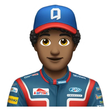 Aytron senna with a blue baseballcap and red racing suit sticker