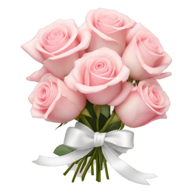 Bundle: A small bundle of light pink roses with soft petals, tied together with a simple white ribbon bow sticker