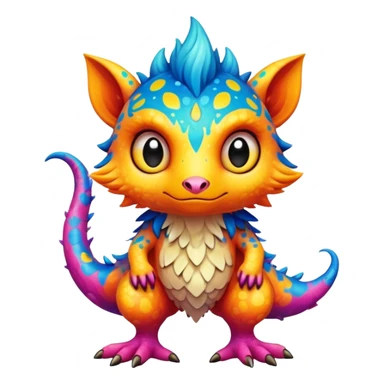 a colorful edgy cute vernid-fionbri-creature with splash patterns full body sticker