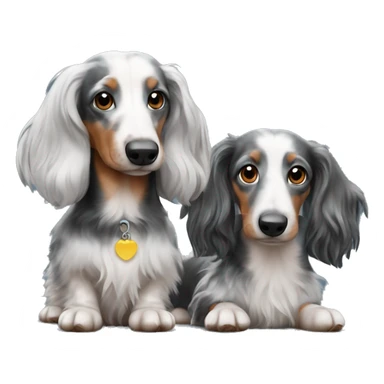 Two merle black long haired dachshunds together  sticker