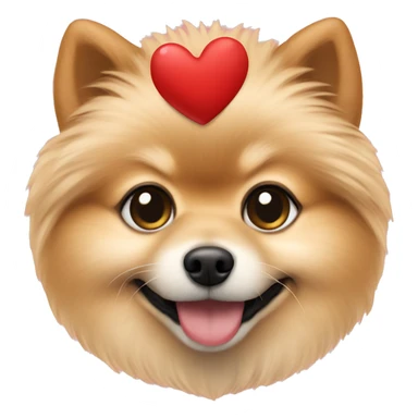Beige pomeranian holding a heart sticker