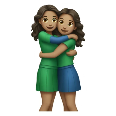 two brunette girls wearing blue and green and hugging each other sticker