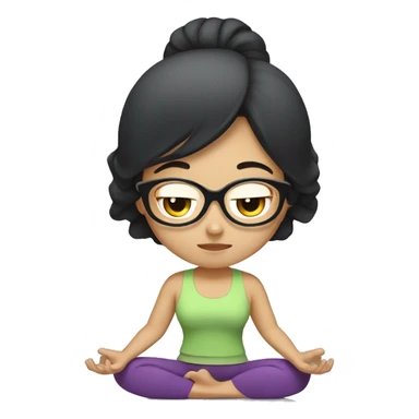 Chinese woman with glasses and black medium hair doing yoga sticker