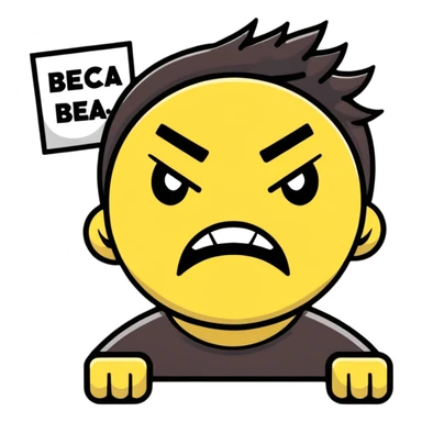 angry face with cursing symbols over the mouth, holding a protest sign that says 'Dammit Becca' sticker