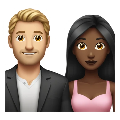 A handsome white man with long hair that is brown and a pretty black woman who has long black hair and she is wearing a pink dress and they are a couple sticker