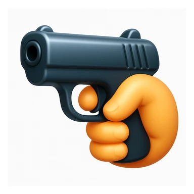A 3D iOS emoji-style close-up of an index finger pulling a pistol's trigger, showing only the hand and the trigger area inside the trigger guard; stylized, non-realistic toy-pistol look, glossy Apple-style finish, clean white background.
 sticker