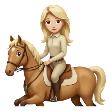 Tan girl with long blonde hair wearing a cream colored long sleeve shirt and riding pants on top of a brown horse with 4 legs sticker