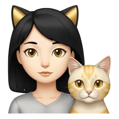 Medium-length black hair + one golden shaded cat + one silver shaded cat. sticker