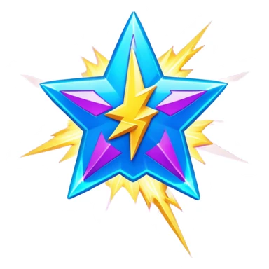 Emoji of an epic super game power-up — glowing, energetic, futuristic. A bold icon that combines a lightning bolt, a gaming controller, and a starburst explosion. Neon colors like electric blue and vibrant purple. Must feel exciting, powerful, and fun — perfect for representing a 'super game' moment or ultimate gaming win sticker