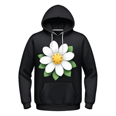 The BLACK Hoodie has a solid black base, accented with distinctive white open flower spots. Each flower has an empty space in the center, creating a hollow, ring-like appearance. These patterns are scattered across the hoodie for a bold and unique design. sticker