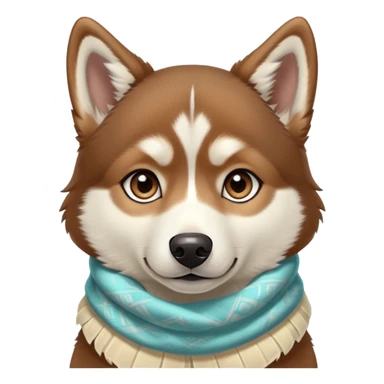 brown husky with light turquesa colored eyes and a cream scarf. sticker