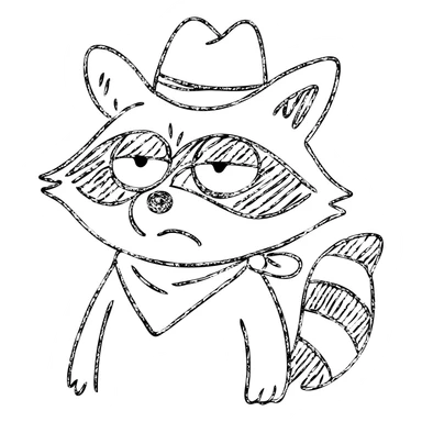 hand-drawn outlined raccoon cowboy rolling his eyes sticker