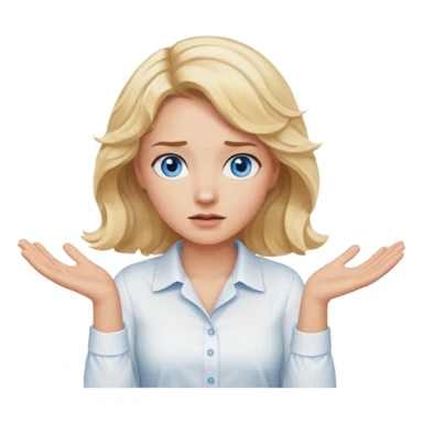 A woman with wavy blonde hair and blue eyes shrugging emphatically sticker