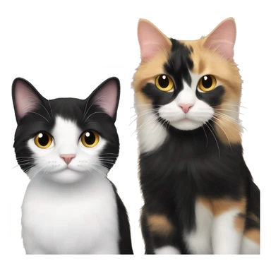 a long haired tuxedo cat and a short haired calico cat  sticker