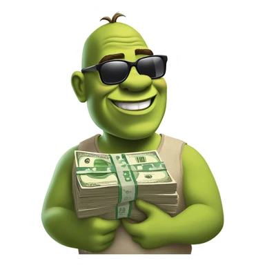 Shrek wearing sunglasses while counting money sticker