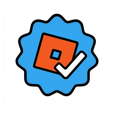 Roblox verified badge emoji, inspired by the official Roblox verified checkmark, colorful outlined style, no text sticker